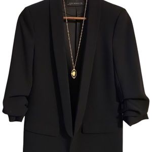 Zara's black shoulder pad, long lapel open blazer size M for women